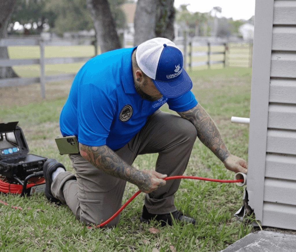 Lundstrom Home Inspection using advanced camera technology to locate hidden sewer line blockages